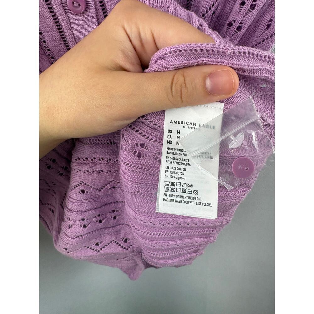 Women’s American Eagle Medium Lilac Knit Short Sleeve 3/4 Button Shirt - Picture 6 of 6